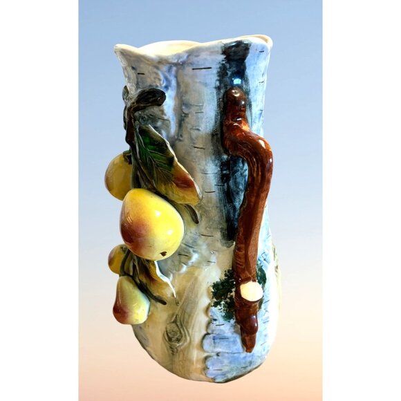 Antique Majolica Birch Tree Vase with applied Pears and Leaves 11 - Picture 3 of 16